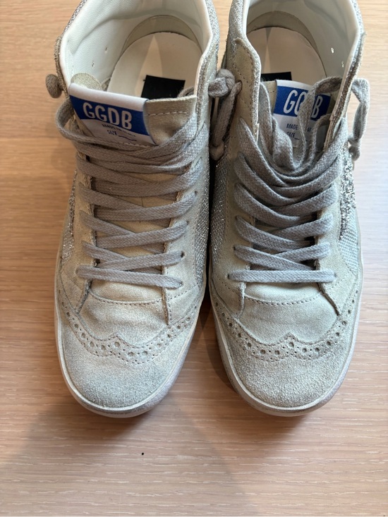 Golden Goose Shoes - Golden Goose Beige Suede Sneakers with Blue Tongue Tab